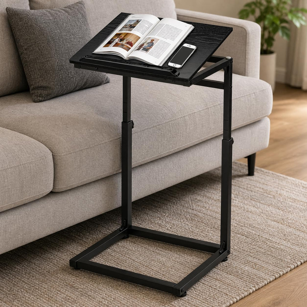 facka C Shaped TV Tray Table, Adjustable Height & 0-60° Tilt for Couch