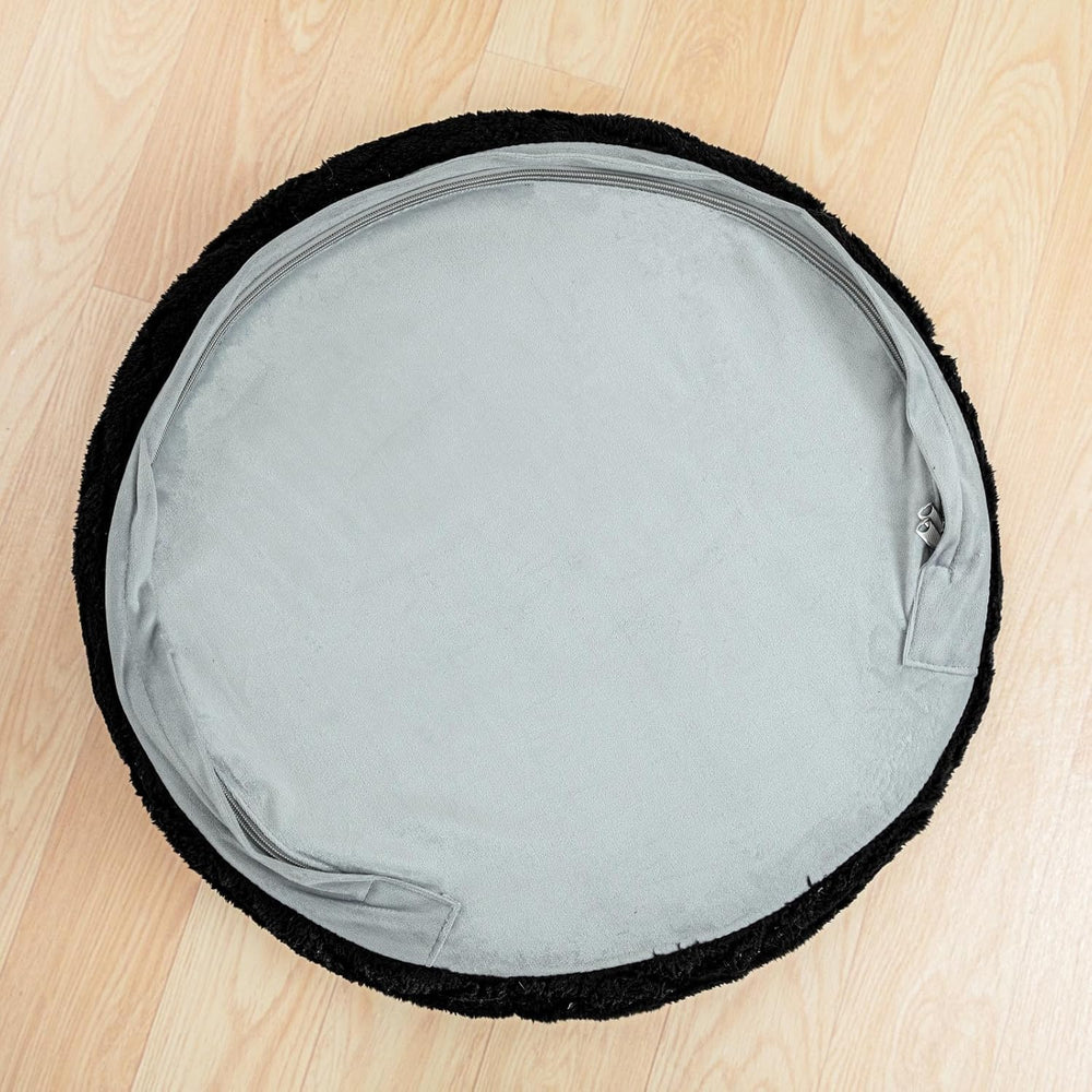 Round Ottoman Pouf,Foot Stools Ottoman,Foot Rest,Black,20x20x14In | All-in-On...
