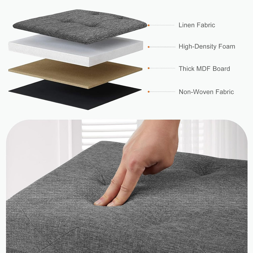 Sweetcrispy 30 Inch Folding Storage Ottoman Bench, Ottoman with Storage | Large Hidden Storage Chest with Padded Seat, Foot Rest Stool, End of Bed Bench for Bedroom, Living Room, Linen Fabric, Gray