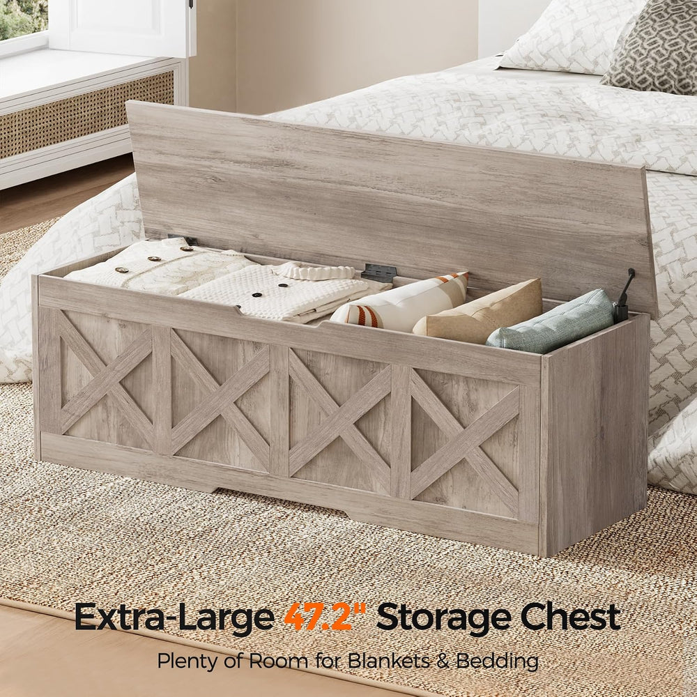 Homleke 47.2" Extra-Large Wooden Storage Chest, Farmhouse Storage Bench ...