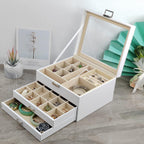 BOOVO Clear Lid Jewelry Box,3 Layers Jewelry Organizer Large Multi-Functional Jewelry Storage Box with 2 Drawers,Jewelry Display Case of Rings Earrings Necklace Bracelets for Women Girls (White)