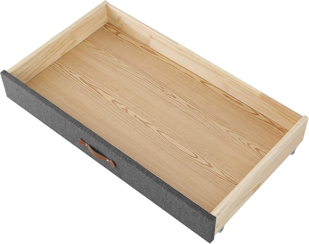 MUSEHOMEINC Upholstered Solid Wood Under Bed Storage Drawer with 4-Wheels for Bedroom/Leather Handle,Wooden Underbed Storage Organizer,Drawer Under Bed,Suggested for Twin and Full Size Platform Bed