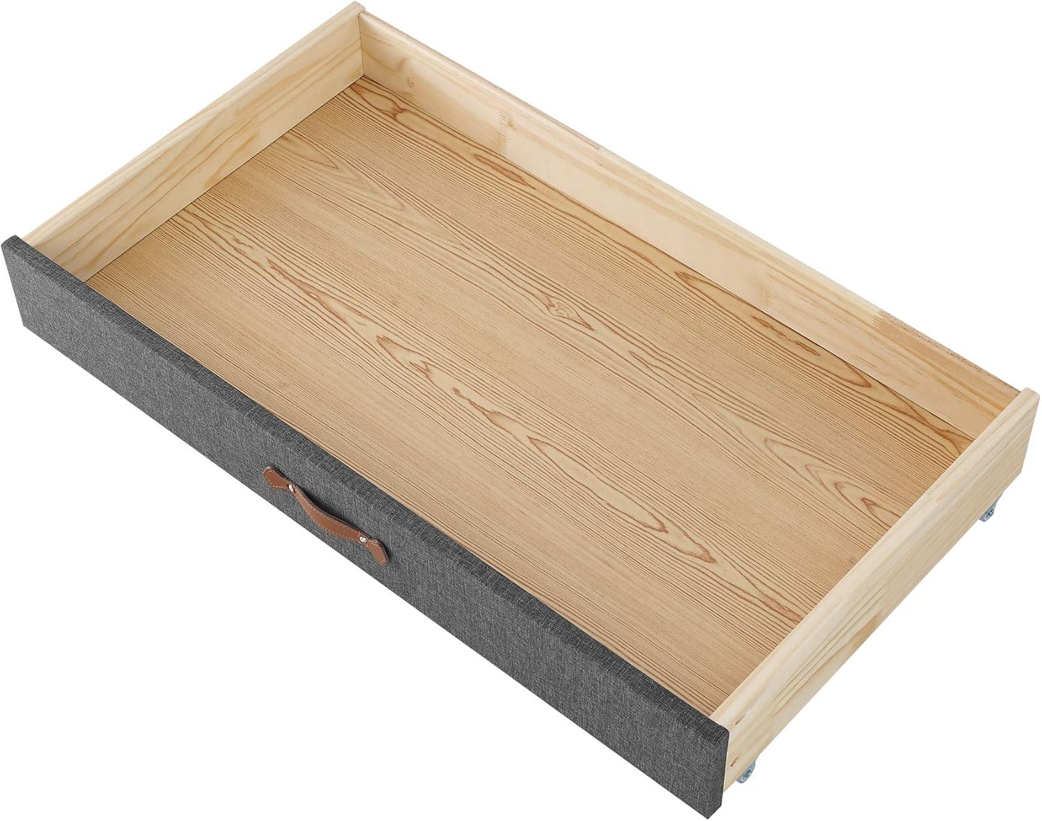 MUSEHOMEINC Upholstered Solid Wood Under Bed Storage Drawer with 4-Wheels for Bedroom/Leather Handle,Wooden Underbed Storage Organizer,Drawer Under Bed,Suggested for Twin and Full Size Platform Bed