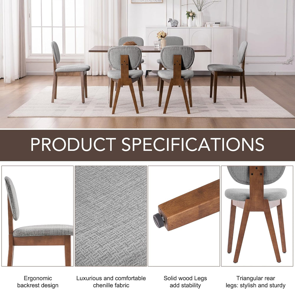 VKNOW Wooden Dining Chairs Set of 2, Mid Century Modern Upholstered Kitchen S...