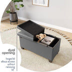 STORAGEBUD Storage Ottoman Bench with Bins, 30-in Storage Bench for Bedroom End of Bed, Folding Foot Rest Ottoman for Living Room Max 660lbs, Faux Leather Ottomans, Grey