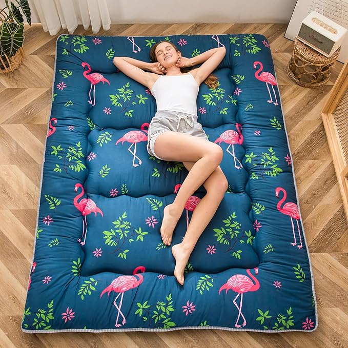 MAXYOYO Japanese Floor Mattress Futon Mattress, 4" Thicken Tatami Mat Sleeping Pad Foldable Roll Up Mat Boys Girls Dormitory Pad Kids Floor Lounger Pillow Bed, Charcoal Grey, Queen Size