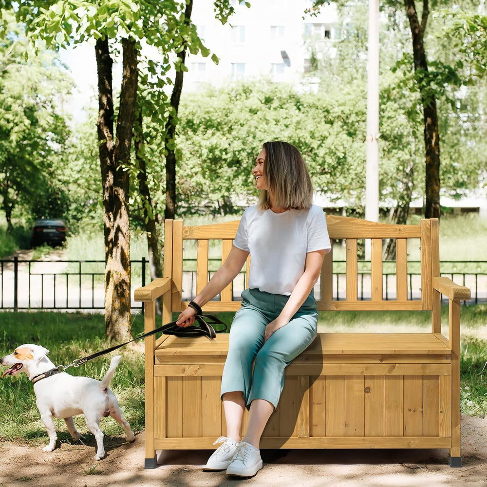 44 inch Outdoor Storage Bench, All-Weather Deck Box Bench with Backrest Armre...