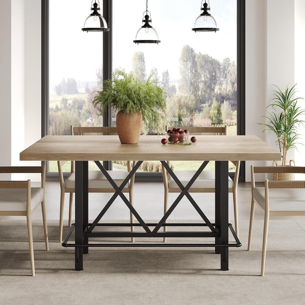LITTLE TREE 63-Inch Industrial Bar Table with Metal Footrest, Counter Height ...