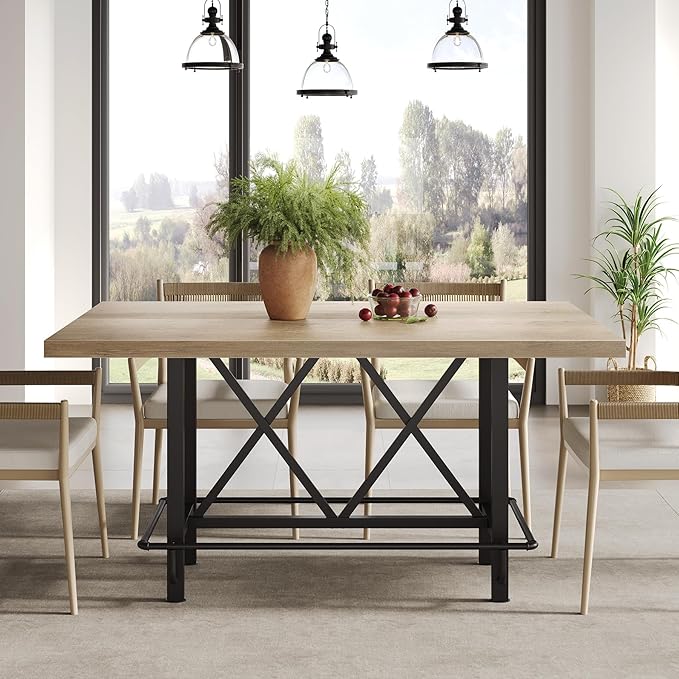 LITTLE TREE 63-Inch Industrial Bar Table with Metal Footrest, Counter Height Pub Table for Kitchen, Home Bar & Entertaining (Rustic Gray)