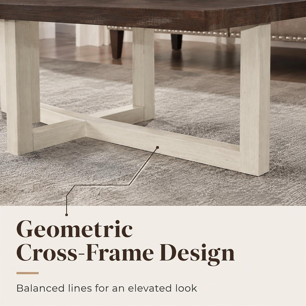 3-Piece Coffee Table Set, Modern Living Room Furniture with Geometric Cross B...