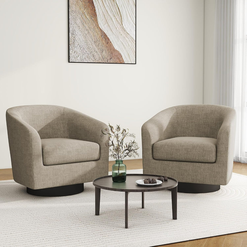 Swivel Barrel Accent Chair, Comfy Reading Armchair, Light Brown, Set of 2 | C...