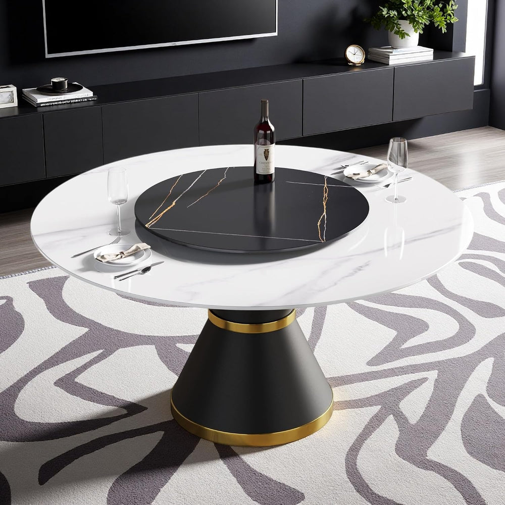 Montary 59” Modern Round Dining Table for 8, Artificial Marble Kitchen Table ...
