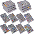 Stackable Jewelry Organizer Tray 24-Grid Velvet Jewelry Drawer Inserts Earring Organizer for Women Jewelry Display Box Case for Earring Rings Stud Necklaces (Set of 8, Grey