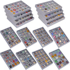 Stackable Jewelry Organizer Tray 24-Grid Velvet Jewelry Drawer Inserts Earring Organizer for Women Jewelry Display Box Case for Earring Rings Stud Necklaces (Set of 8, Grey