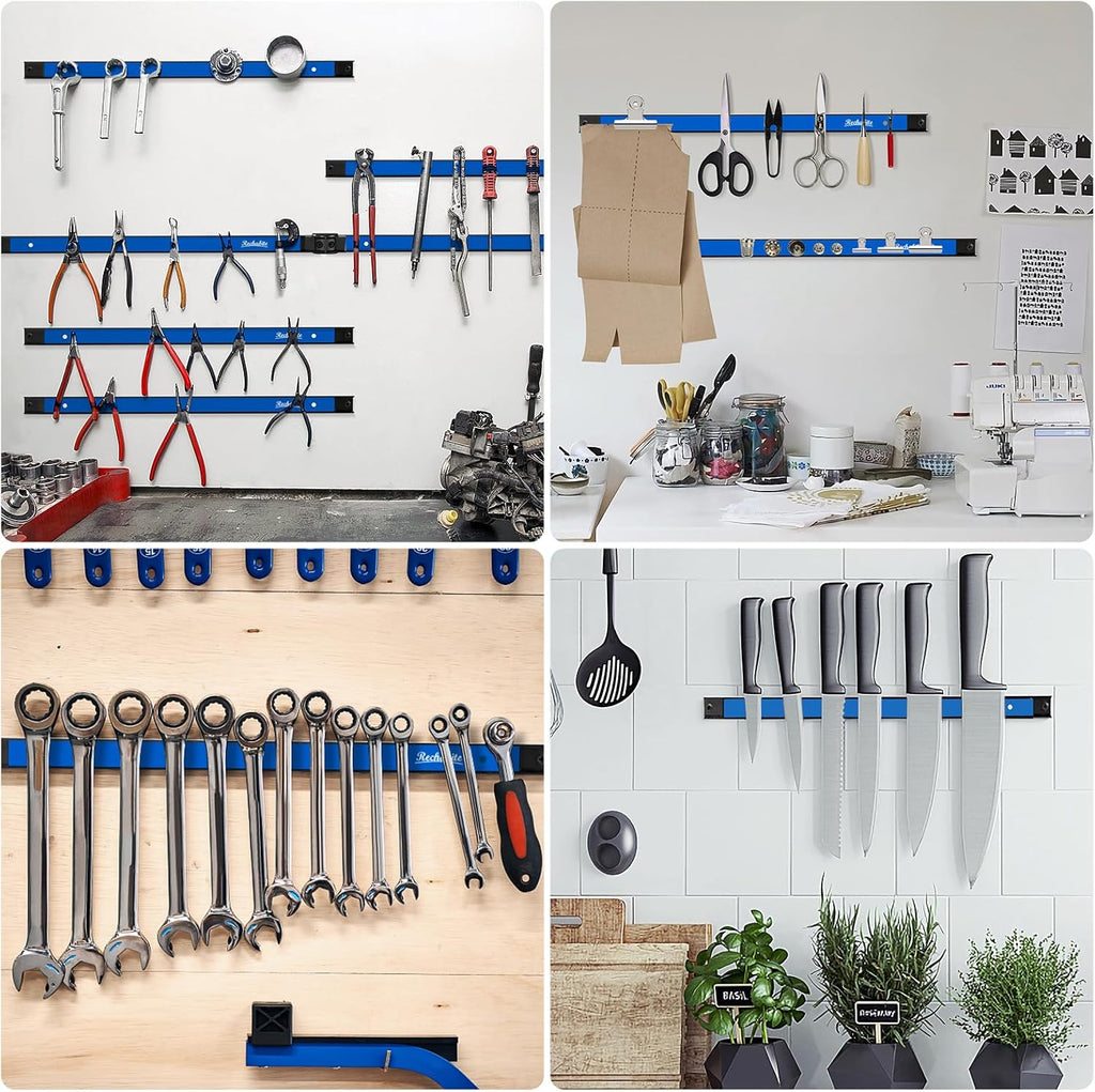 6 Pieces 12" Magnetic Tool Holder Strip, Blue Magnet Bar, Metal Tool Organizer Rack for Garage Organization, Easy To Install in Workshop, Mounting Screws Included