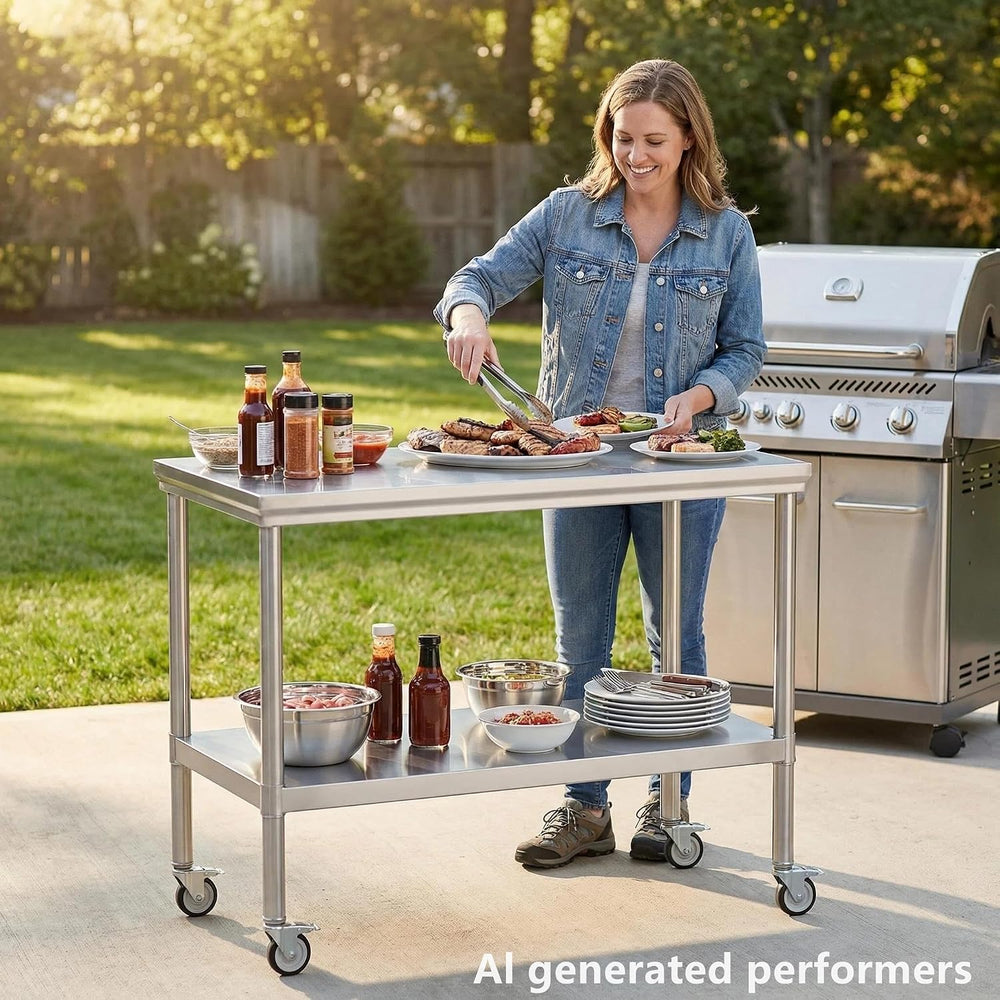 24x48 Stainless Steel Prep Table with Wheels, 1000 lbs, Kitchen, BBQ | Thicke...