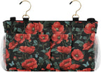 Poppy Butterfly Leaf Bedside Caddy for Dorm Bed Bedside Hanging Caddy Bag Iron Frame Storage Organizer Pocket for Bunk Home College Hospital Beds 2 Hooks