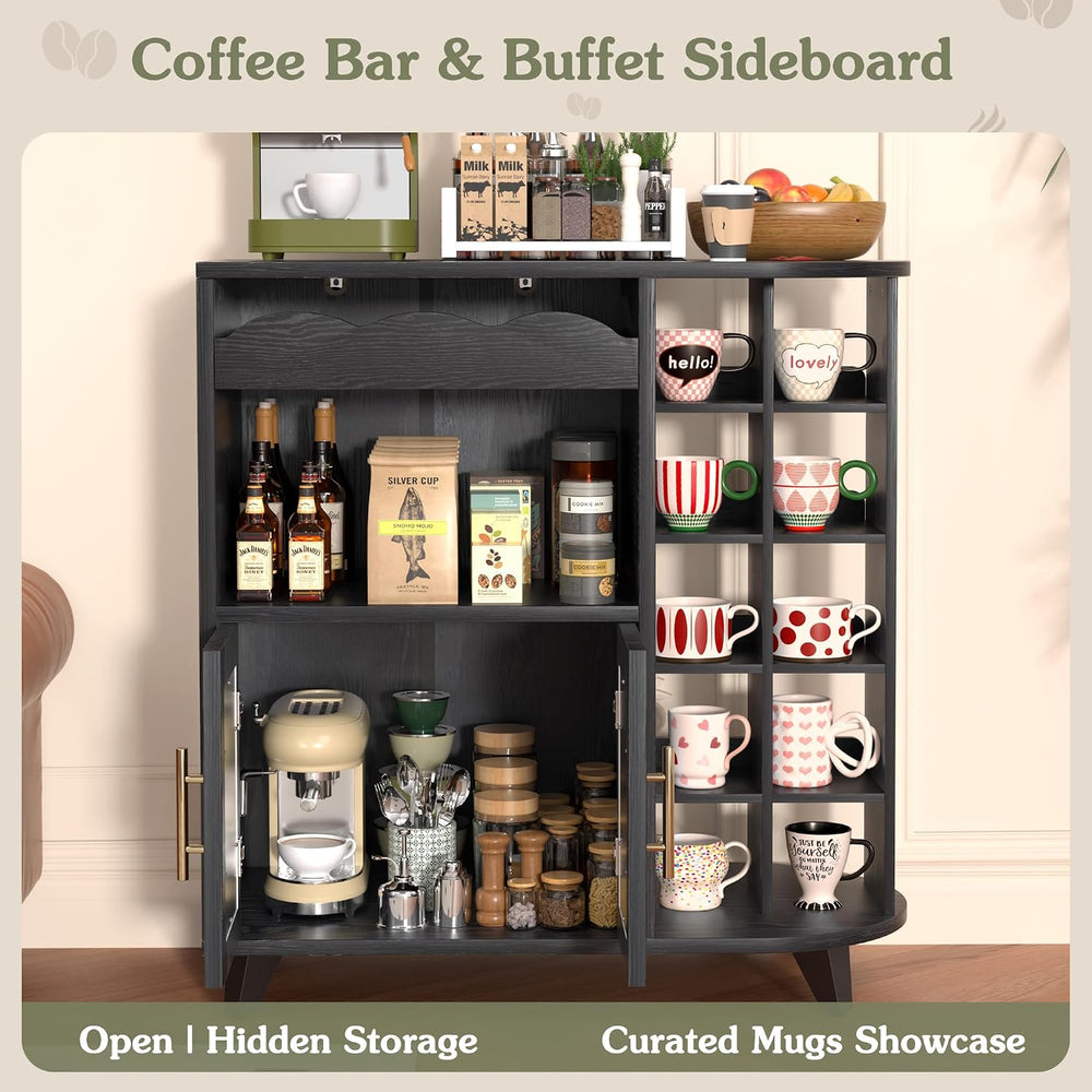 VINAEMO Coffee Bar Cabinet with 24-Cup Display, Large Drawer & Storage,Mo...