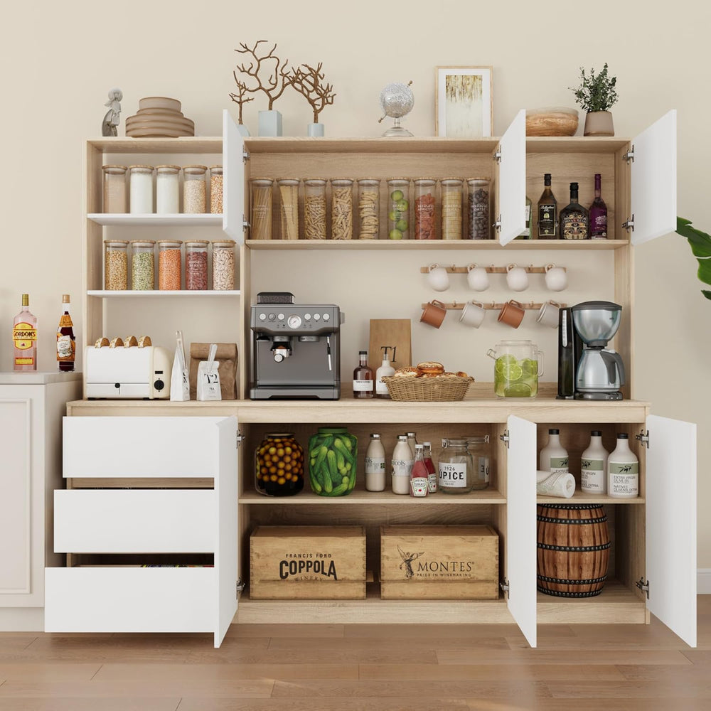 Bobve Large Kitchen Hutch Cabinet with Microwave Stand, Storage Cupboard Pant...