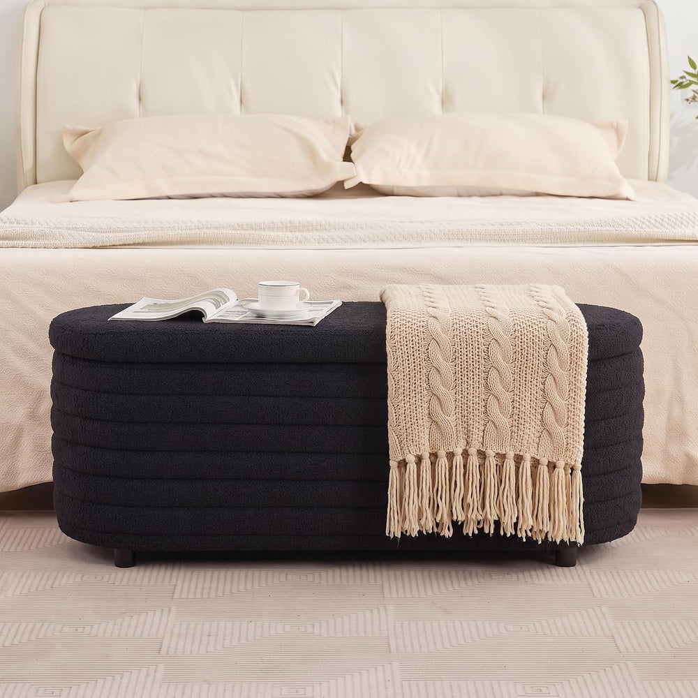 Storage Ottoman Bench Upholstered Fabric Storage Bench End of Bed Stool with ...