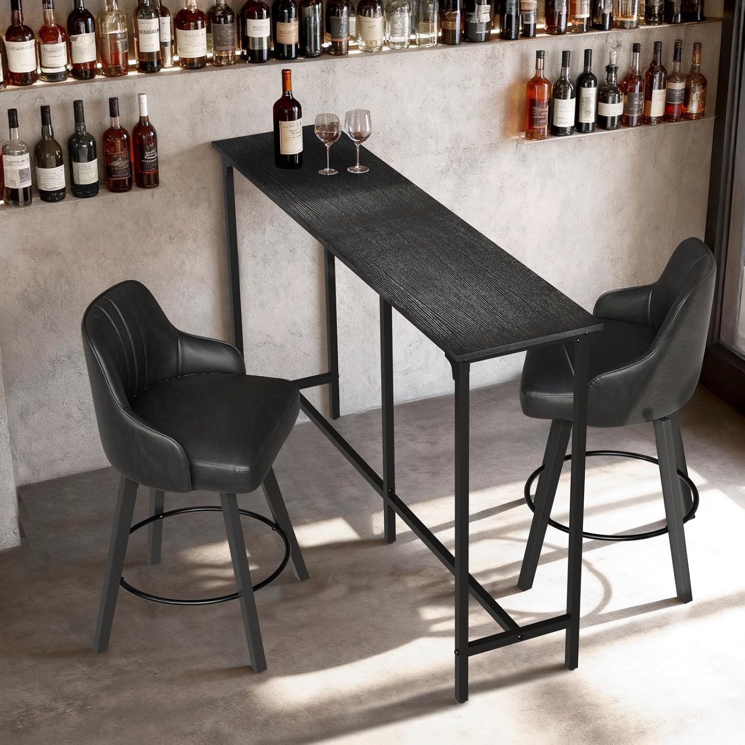 VINGLI 63 Inch Bar Table, Rectangular Counter Height Home Pub Table, Black | High Top, Multi-Scene Use for Kitchen Dining Living Room Sofa Entryway, Wooden Tabletop & Metal Base, Easy to Install