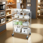 Finnhomy 4 Tier Heavy Duty Commercial Grade Rolling Cart with Handle Bar, Metal Wire Utility Cart with Wheels, Service Trolley on Wheels, Shelf Size 18" D x 30" W, NSF Listed, Chrome
