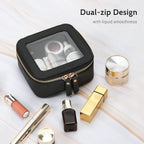 Aveniee Mini Clear Makeup Bag, Small Cosmetic Bags Travel Toiletry Pouch Organizer, TSA Approved Make up Case with Zipper, Car Bag for Essentials,Black