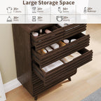 3 Piece Bedroom Set, Tall Dresser and Nightstand Sets for Bedroom, Fluted 6 Drawer Dresser and Nightstand Set of 2, Wood Chest of Drawers Storage Organizer Cabinet Set, Dark Walnut