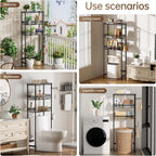 3-Tier Over-The-Toilet Storage Shelf,Heavy-Duty Adjustable Bathroom Rack with 2 Mesh Baskets,Toilet Paper Holder & Hooks,Space-Saving Organizer for Bathroom,10”D x 24”W x 66”H,Black
