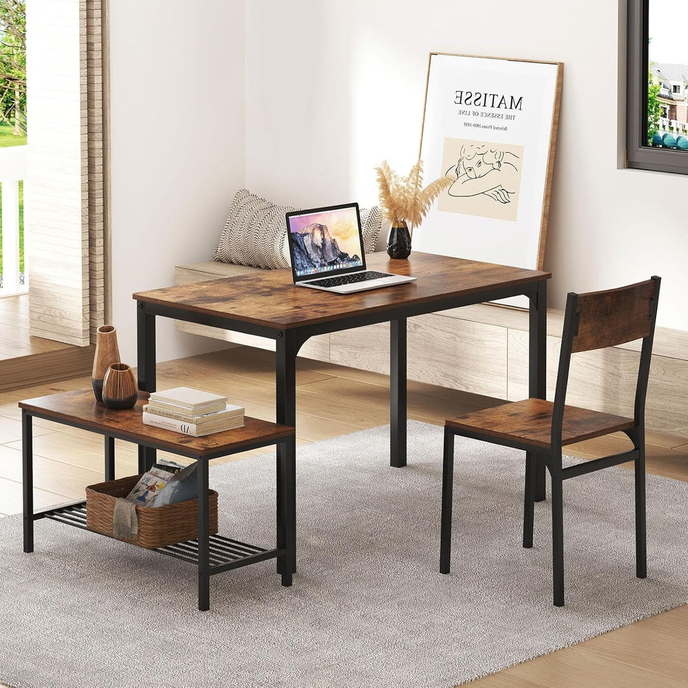 soges Kitchen Nesting Dining Table with 2 Chairs & Bench, Rustic Brown | ...