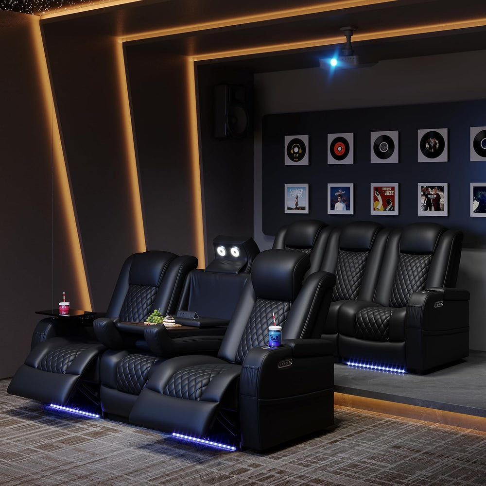 Airadlis Dual Power Home Theater Seating with 7-Color LED, Black, Row of 3 | ...