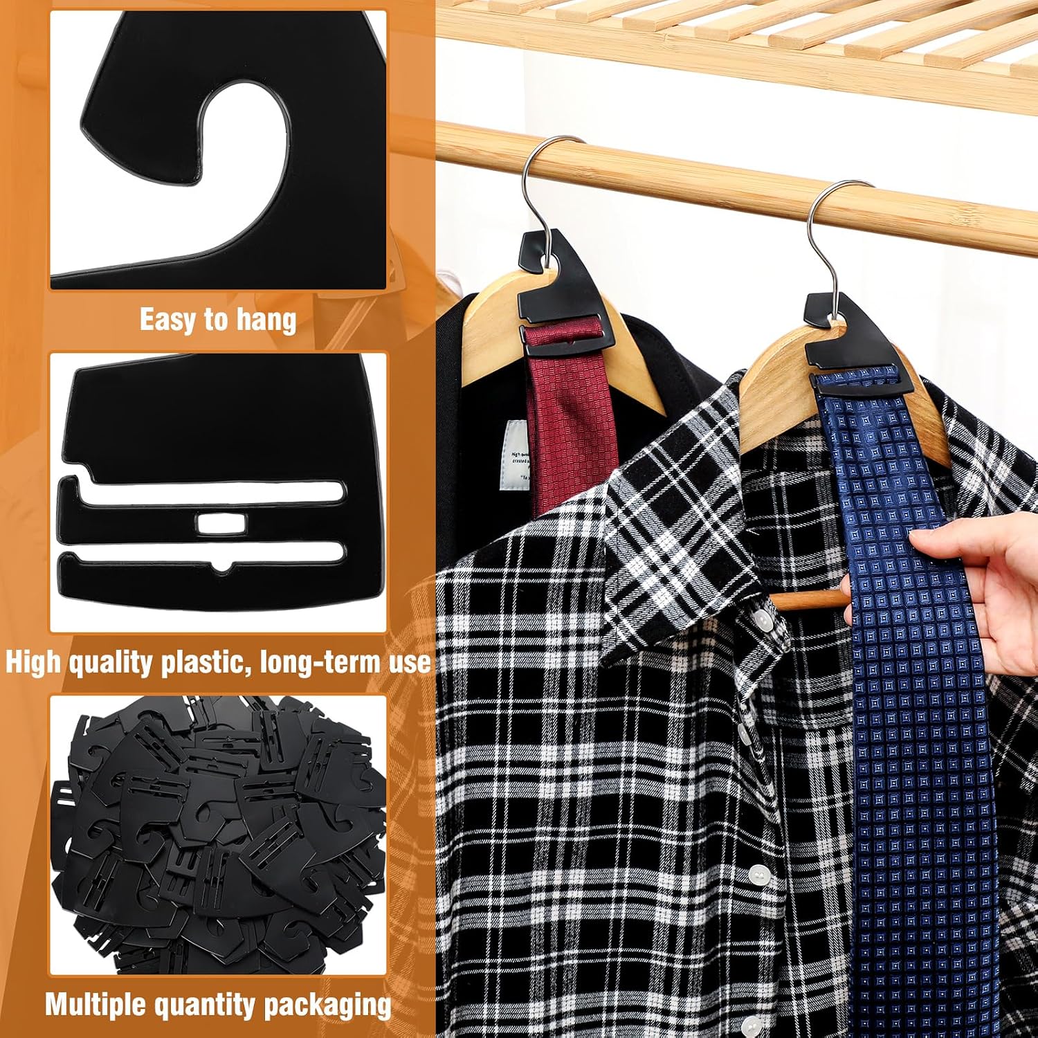 Maxdot 100 Pcs Tie Hangers, Plastic Neck Tie Holders for Display, Black Necktie Hook Hangers for Men Retail Closet, 2.8 x 2 inches