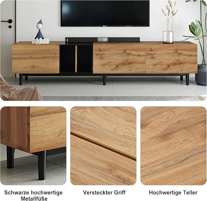 Modern 76.8" TV Stand for TVs Up to 80", Wooden Entertainment Center with 3 Cabinets & Open Shelves, Media Console with Storage for Living Room, Bedroom & Entertainment Spaces