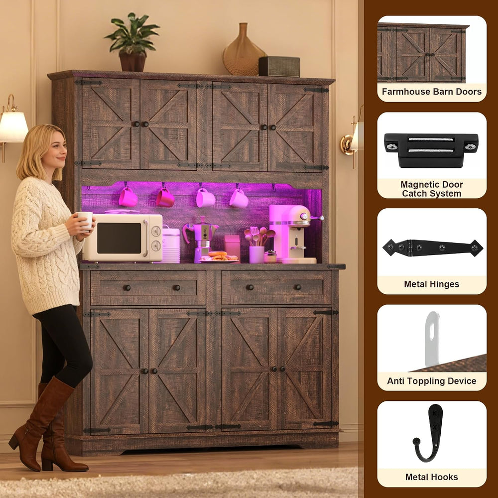 71" Tall Large Pantry Storage Cabinet w/Power Outlet,55" Wide Farmh...