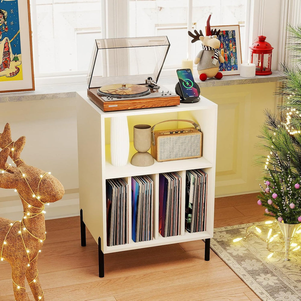Giantex Record Player Stand with LED Lights & Charging Station, Turntable...