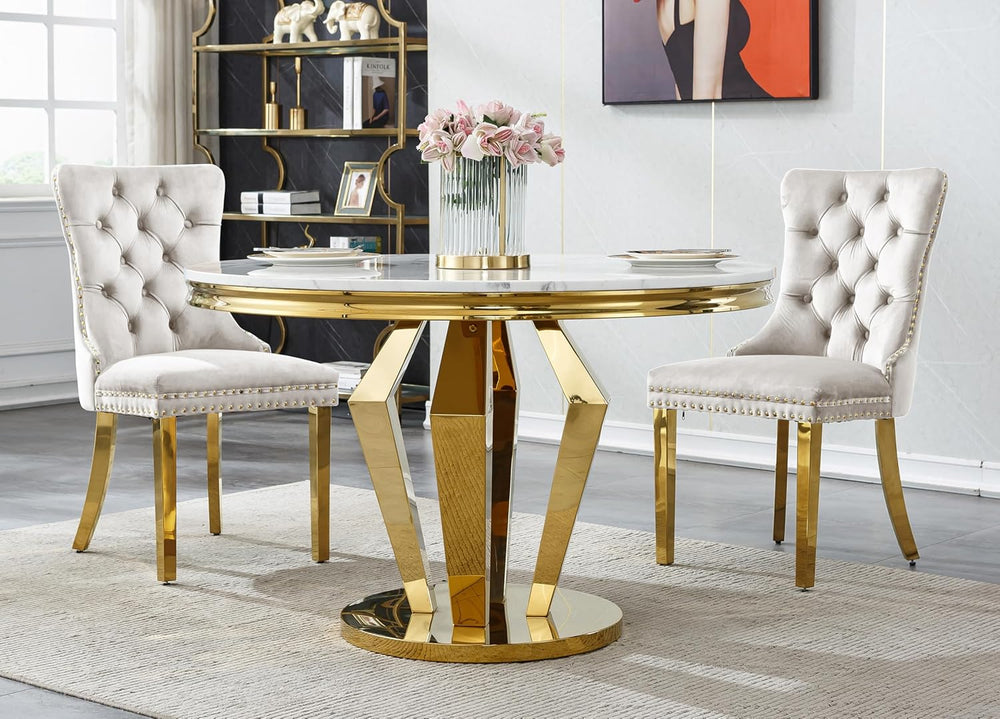 44.88" Round Dining Table Set, Luxury Diamond-Shape Dining Room Table wi...