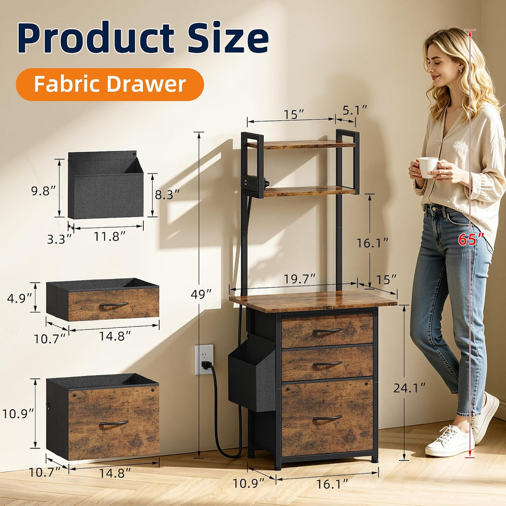 HIGDBFE 3 Drawer File Cabinet with Charging Station, 49''H Tall, 3-Ti...