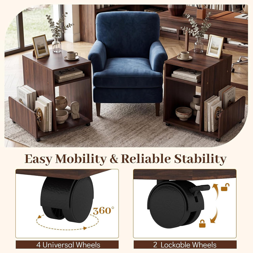 Giantex Rolling End Table with Storage, 3-Tier Mobile Sofa Couch Side Table w...