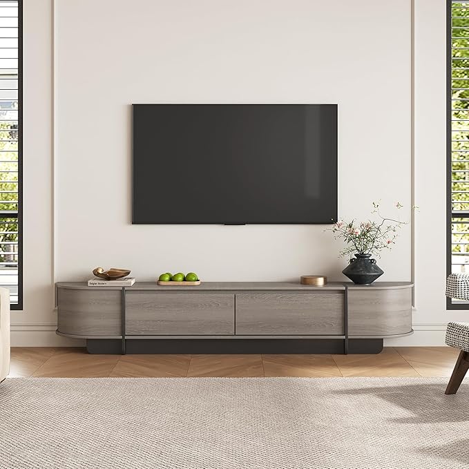 78.7'' Modern TV Stand for 55-85 Inch, Long Wooden TV Console with Drawers, Modern Entertainment Center with Large Storage, Curved Round Edge Media Cabinet for Living Room, Bedroom, (Grey)