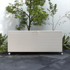 MIRADOR 281 Gallon Outdoor Storage Box Waterproof, Metal Deck Box with wheels for Patio Furniture, Garden Tools, Outdoor Cushion, Latte