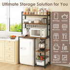 Multi-Functional Mini Fridge Stand, Mini Fridge and Microwave Storage Shelves with Power Outlet, Large Bakers Rack and Storage for Kitchen Appliances, Perfect for Dorm Kitchen Coffee Bar