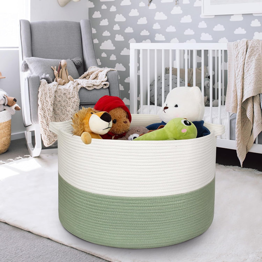 MEGASKET 115L Extra Large Blanket Basket, Kids Dog Toy Storage Bin Box, Nursery Baby Toddler Toy Organizer, Soft Cotton Rope Woven Bin, XXXL Jumbo Basket for Blankets for Living Room, 23.6"x15.7"