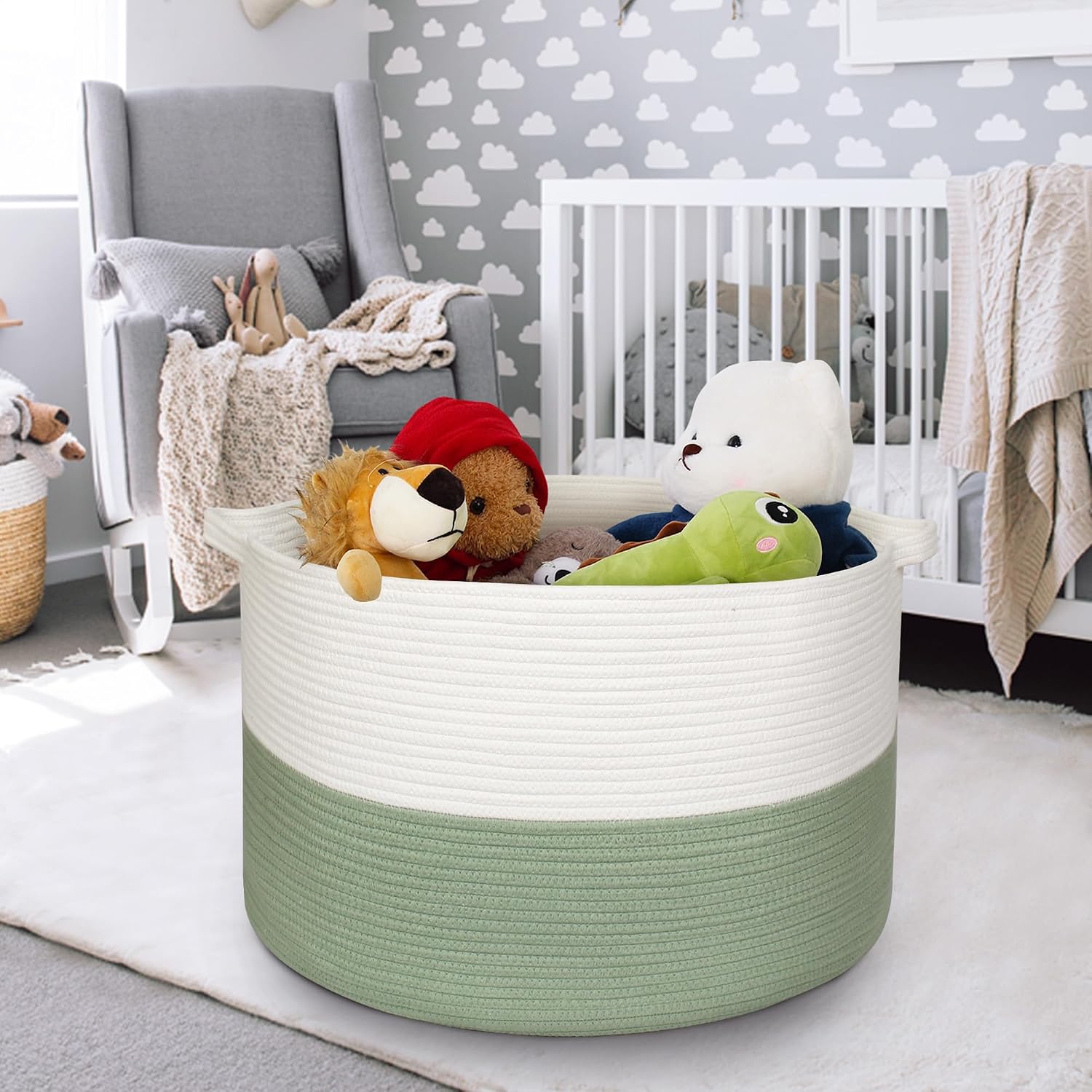 MEGASKET 115L Extra Large Blanket Basket, Kids Dog Toy Storage Bin Box, Nursery Baby Toddler Toy Organizer, Soft Cotton Rope Woven Bin, XXXL Jumbo Basket for Blankets for Living Room, 23.6"x15.7"