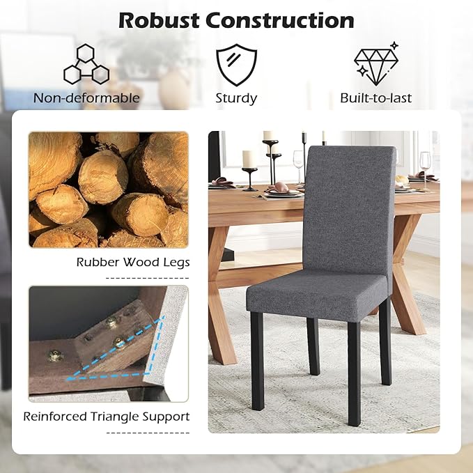 COSTWAY Fabric Armless Dining Chairs Set of 4, Upholstered Kitchen Side Chair w/Rubber Wood Legs, Padded Seat & High Backrest, Mid-Century Modern Accent Chairs for Living Room Restaurant (Dark Gray)