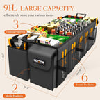 HOTOR Foldable Trunk Organizer - SUV & Sedan, 3-Compartment, 35.4"×14.2"×10.6" Black Car Accessory Organizer