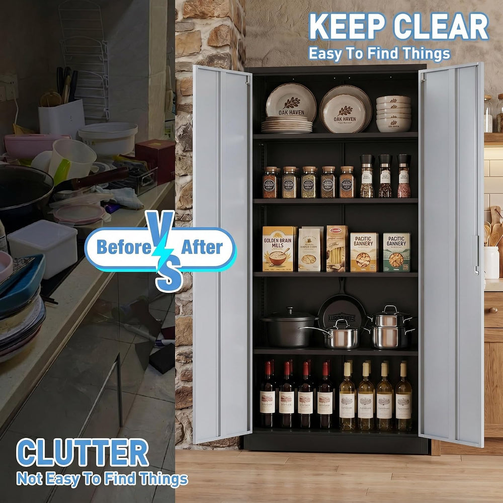 71-Inch Lockable Metal Storage Cabinet, Black and Gray | 15.75"D x 31.50...