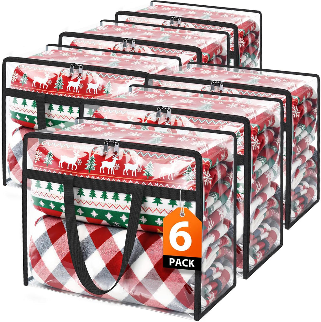 Clear Clothes Storage Bags, 6 Pack Closet Organizers and Under Bed Storage Containers, Foldable Moving Bags with Zippers for Comforter, Blanket, Bedding, Duvet, PVC Packing Bags 90L