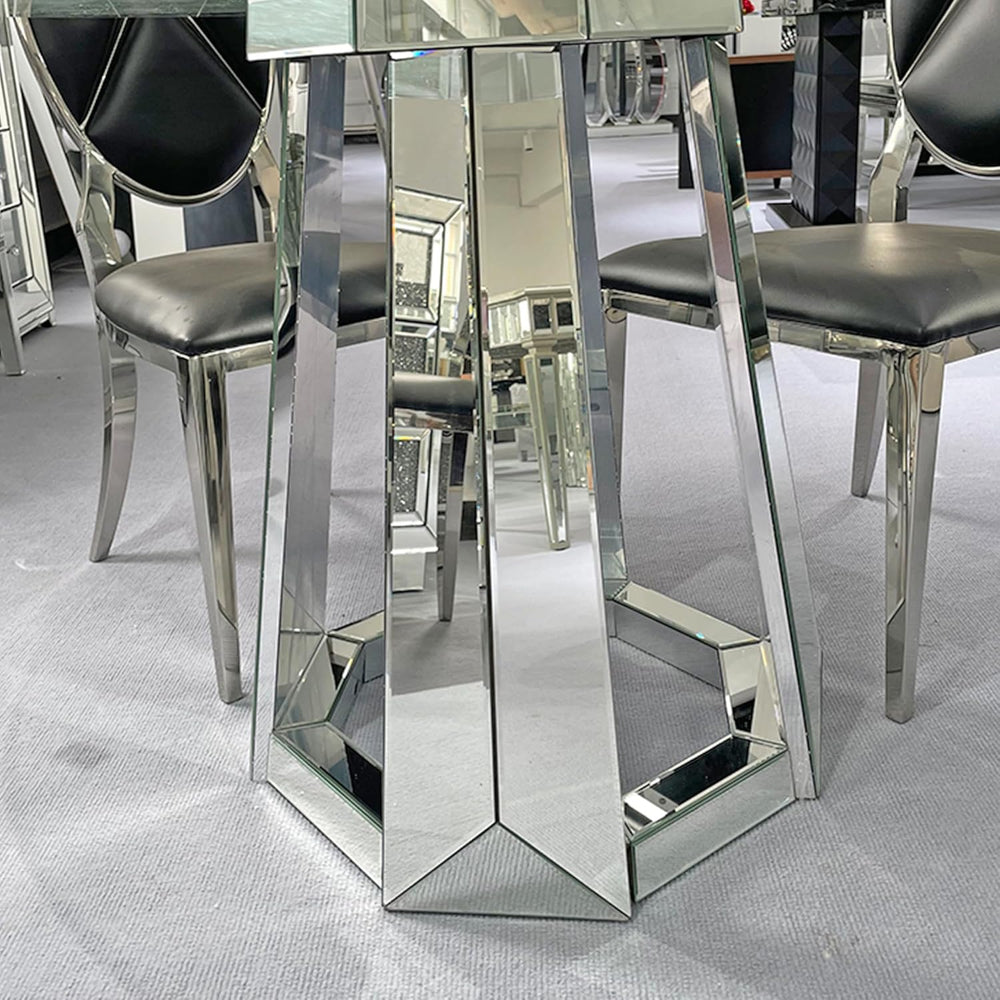 Henf Luxury Round Glass Dining Table for 4-6, Silver 47" Glass Kitchen T...