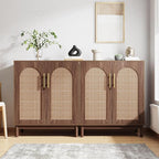 Tribesigns Set of 2 Rattan Sideboard Buffet Cabinet with Storage, 59 Inch Accent Cabinet for Dining Room, Living Room, Kitchen, Rattan and Dark Brown