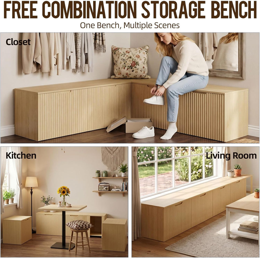 L Shaped Storage Bench, Modular Corner Dining Bench Seating, 63" Breakfa...